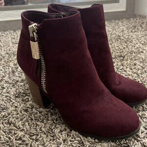 Maroon suede booties